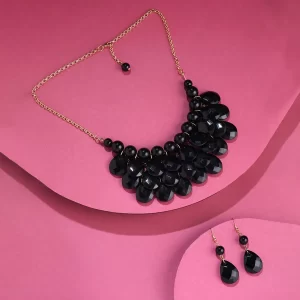 Black Stone Necklace, Ring Earrings Stone Set