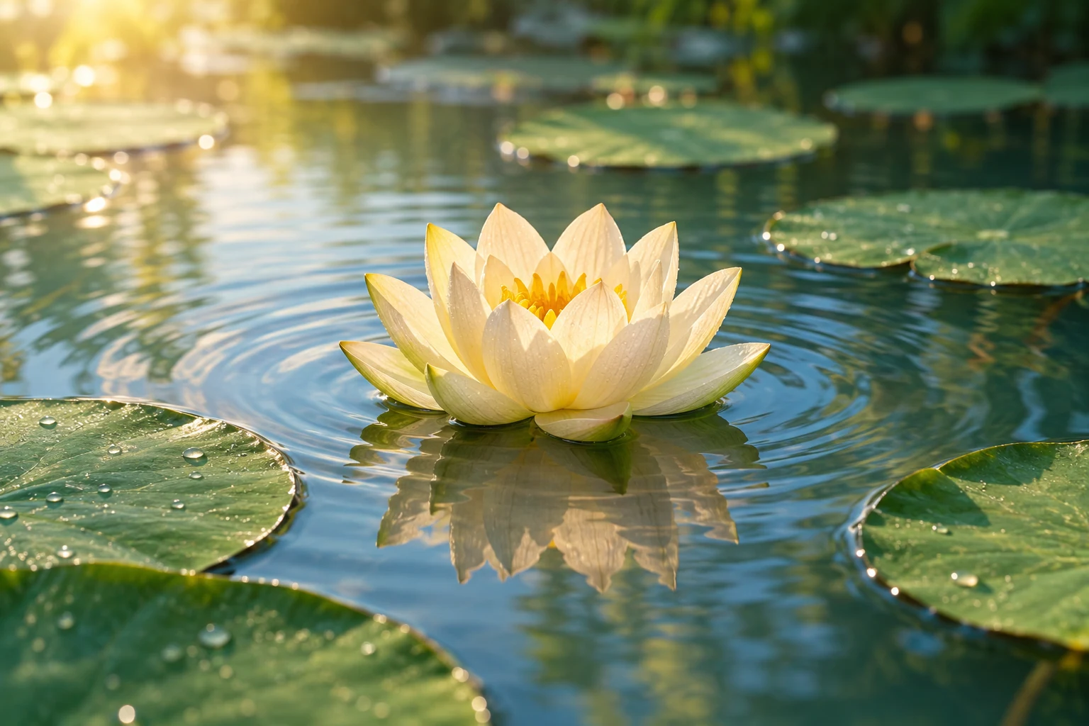 An ivory lotus reflected in still water, an illustration of inner awareness and reflection