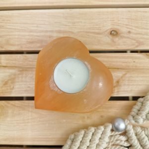 Peach Selenite Heart-Shaped Tealight Candle Holder