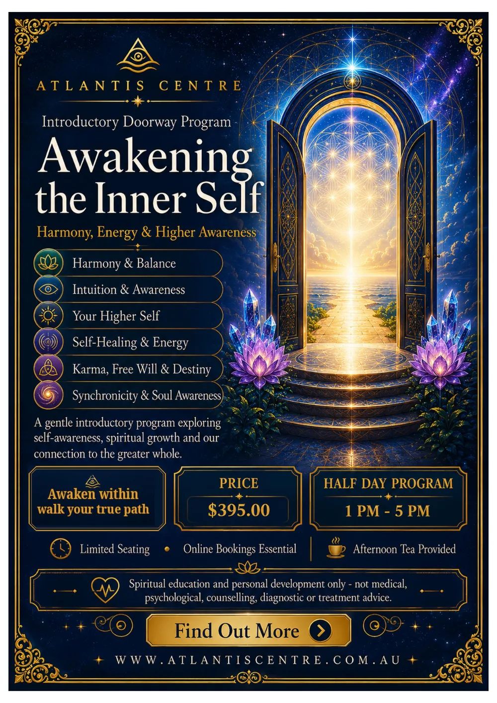 Program 1 advertisement: Awakening the Inner Self, Atlantis Centre