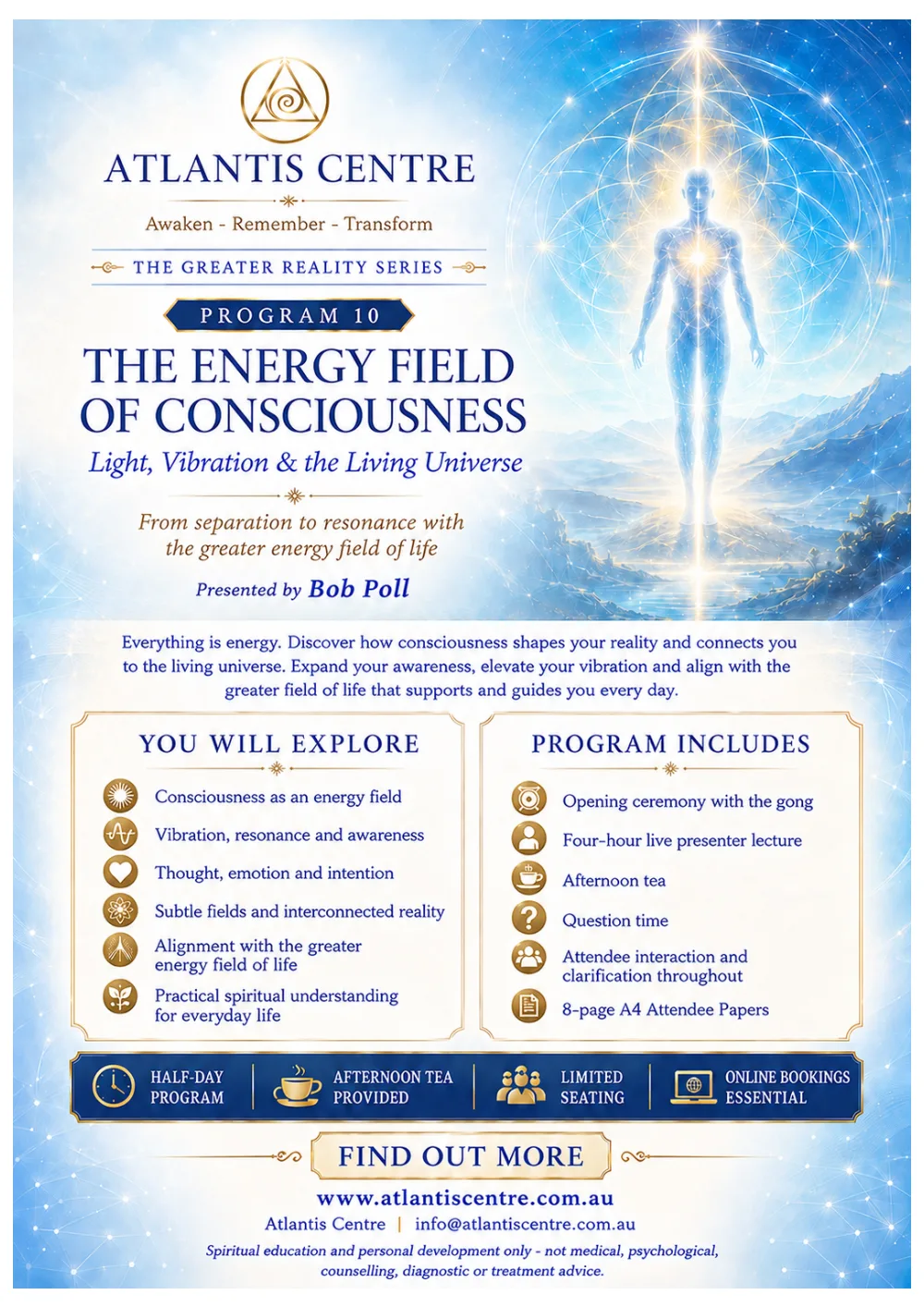 Program 10 advertisement: The Energy Field of Consciousness, Atlantis Centre