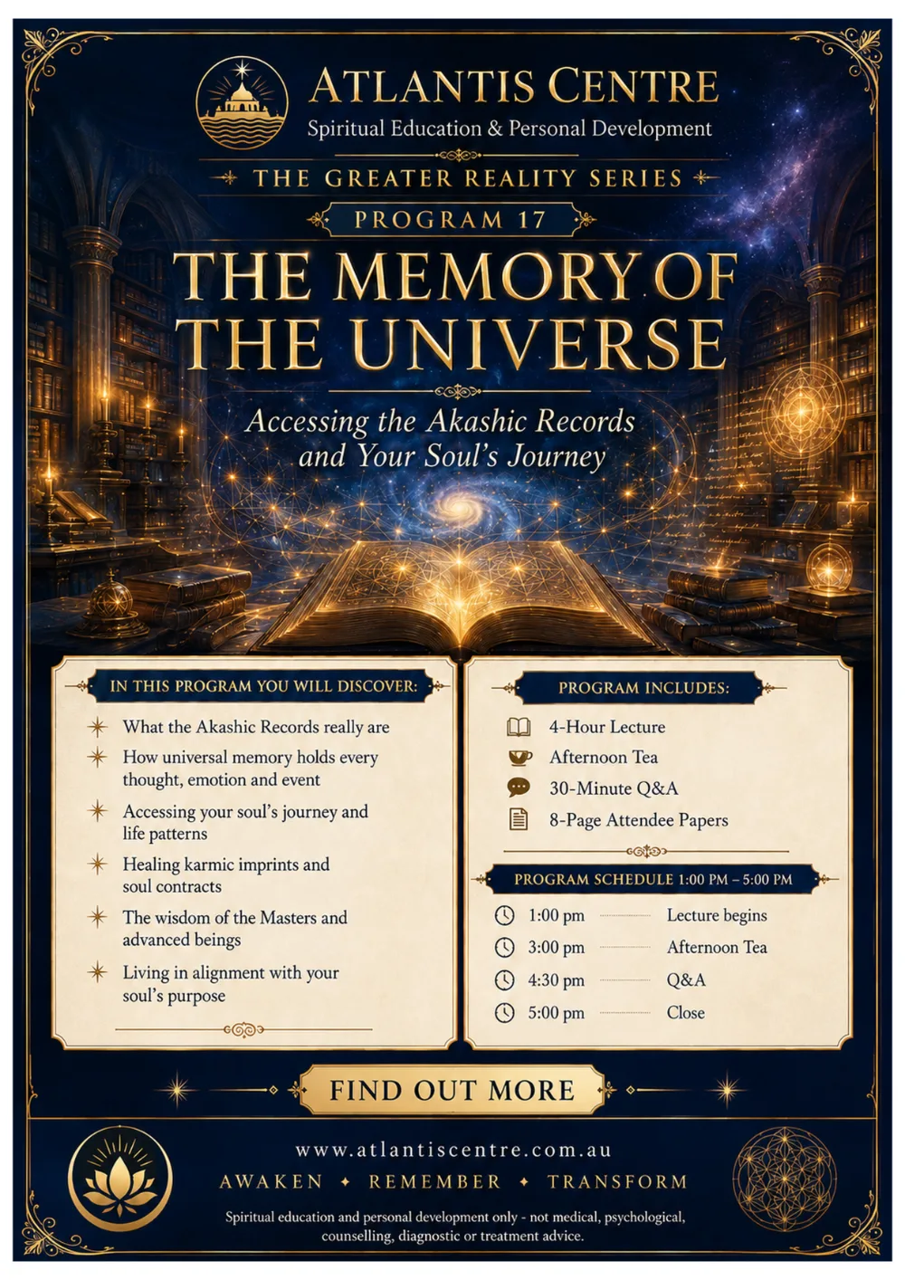 Program 17 advertisement: The Memory of the Universe, Atlantis Centre