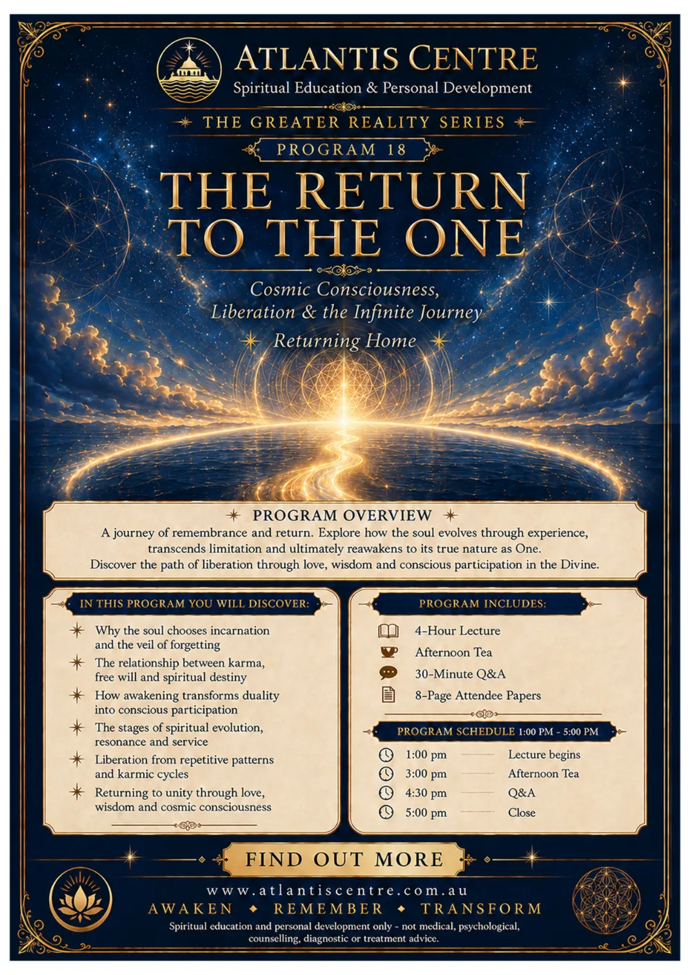 Program 18 advertisement: The Return to the One, Atlantis Centre