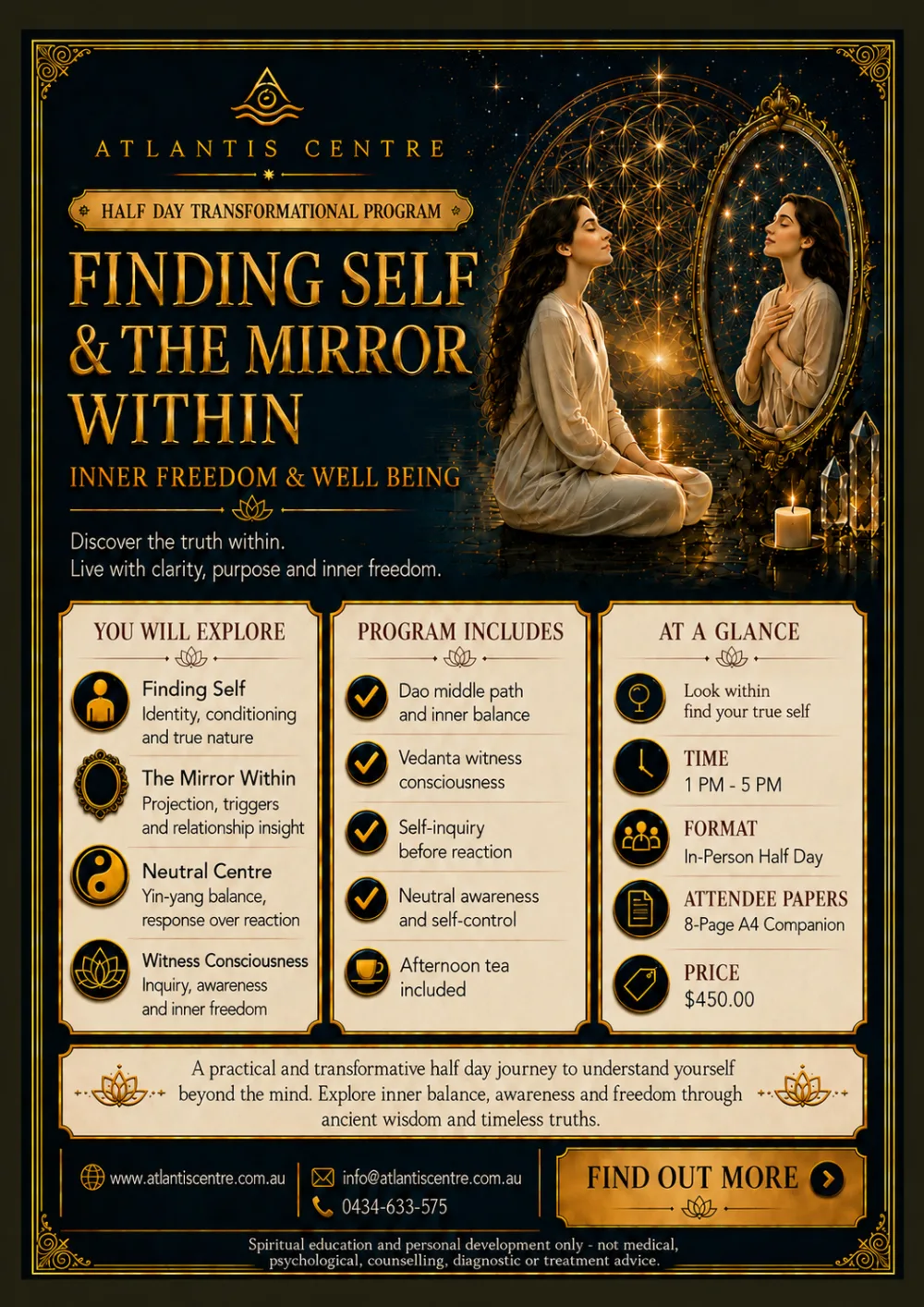 Program 3 advertisement: Finding Self – The Mirror Within, Atlantis Centre
