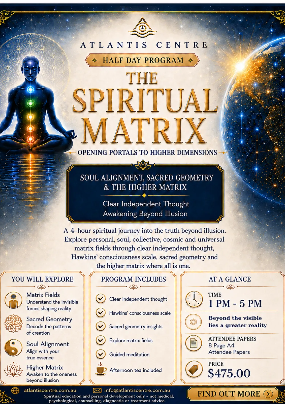 Program 4 advertisement: The Spiritual Matrix, Atlantis Centre
