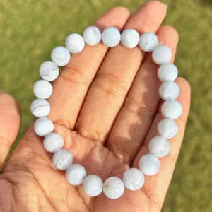 (Round) Blue Lace Agate Beaded Bracelet