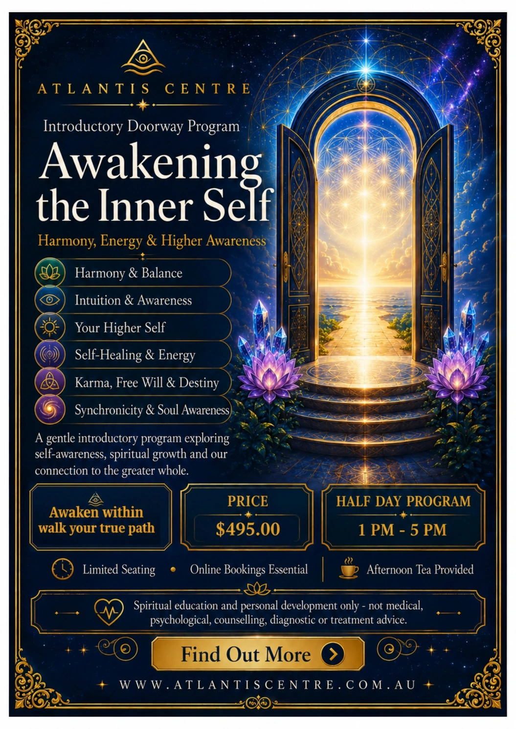 Program 1 advertisement: Awakening the Inner Self, Atlantis Centre