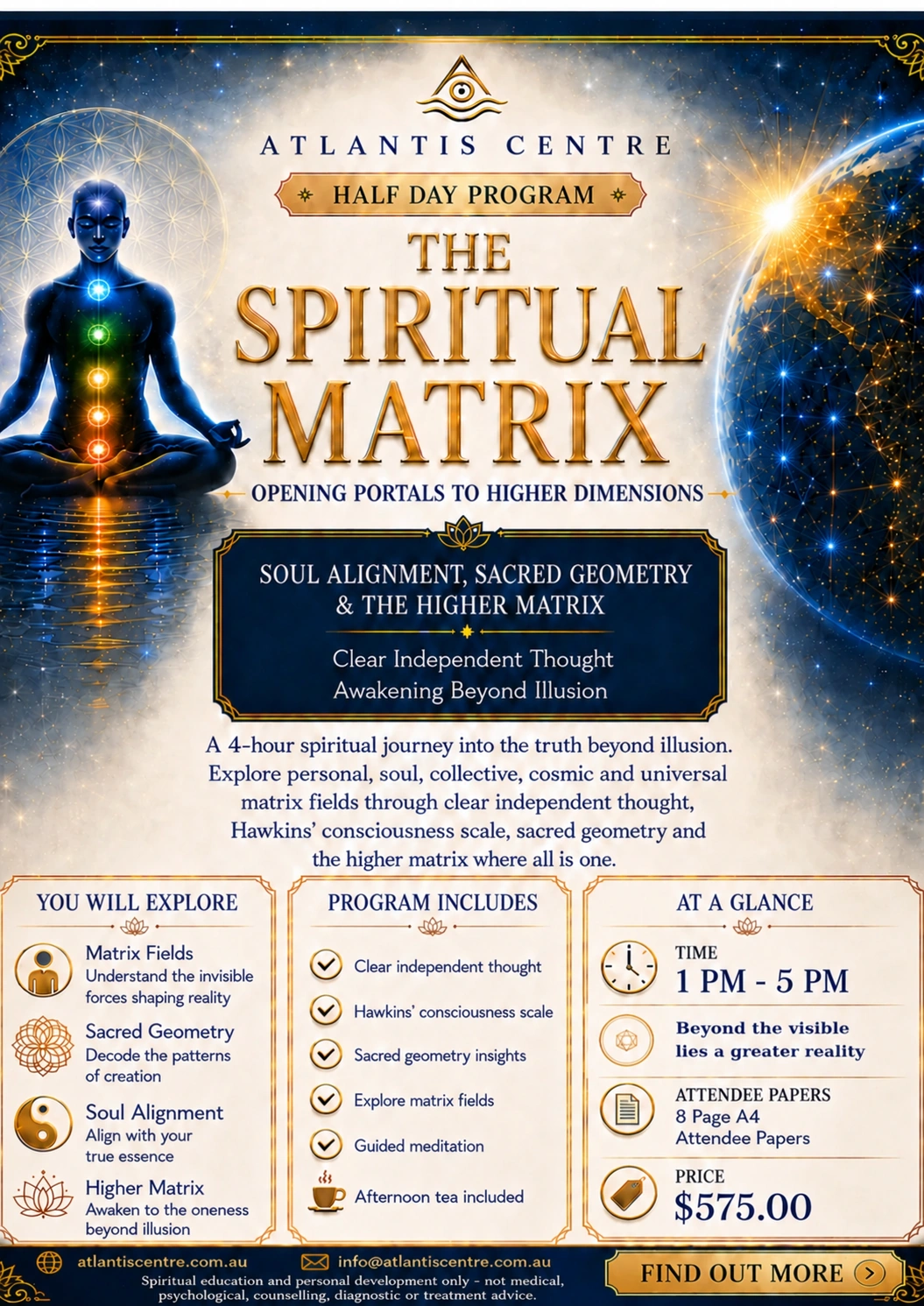 Program 4 advertisement: The Spiritual Matrix, Atlantis Centre